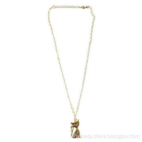 Cat Pendant Necklace with Rose Crystal Stone, OEM Orders Welcomed
